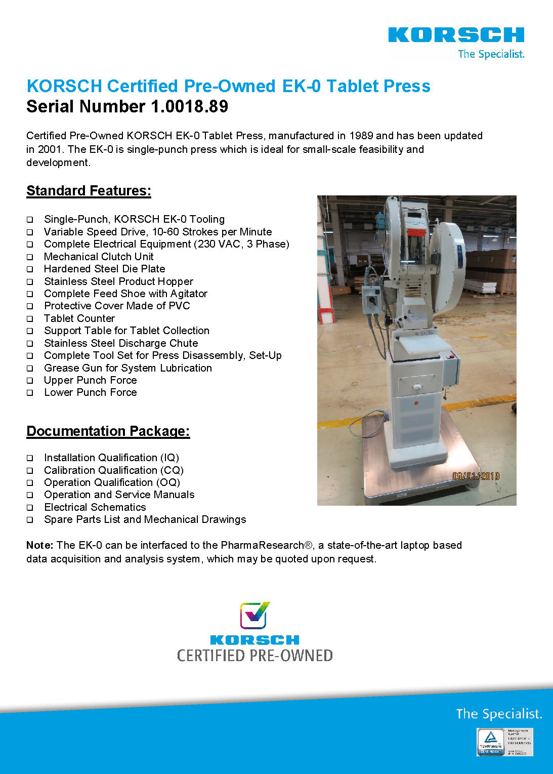 Certified Pre Owned >> Korsch Ag Pre Owned Tablet Presses Certified Pre Owned >> Korsch Ag Pre Owned Tablet Presses